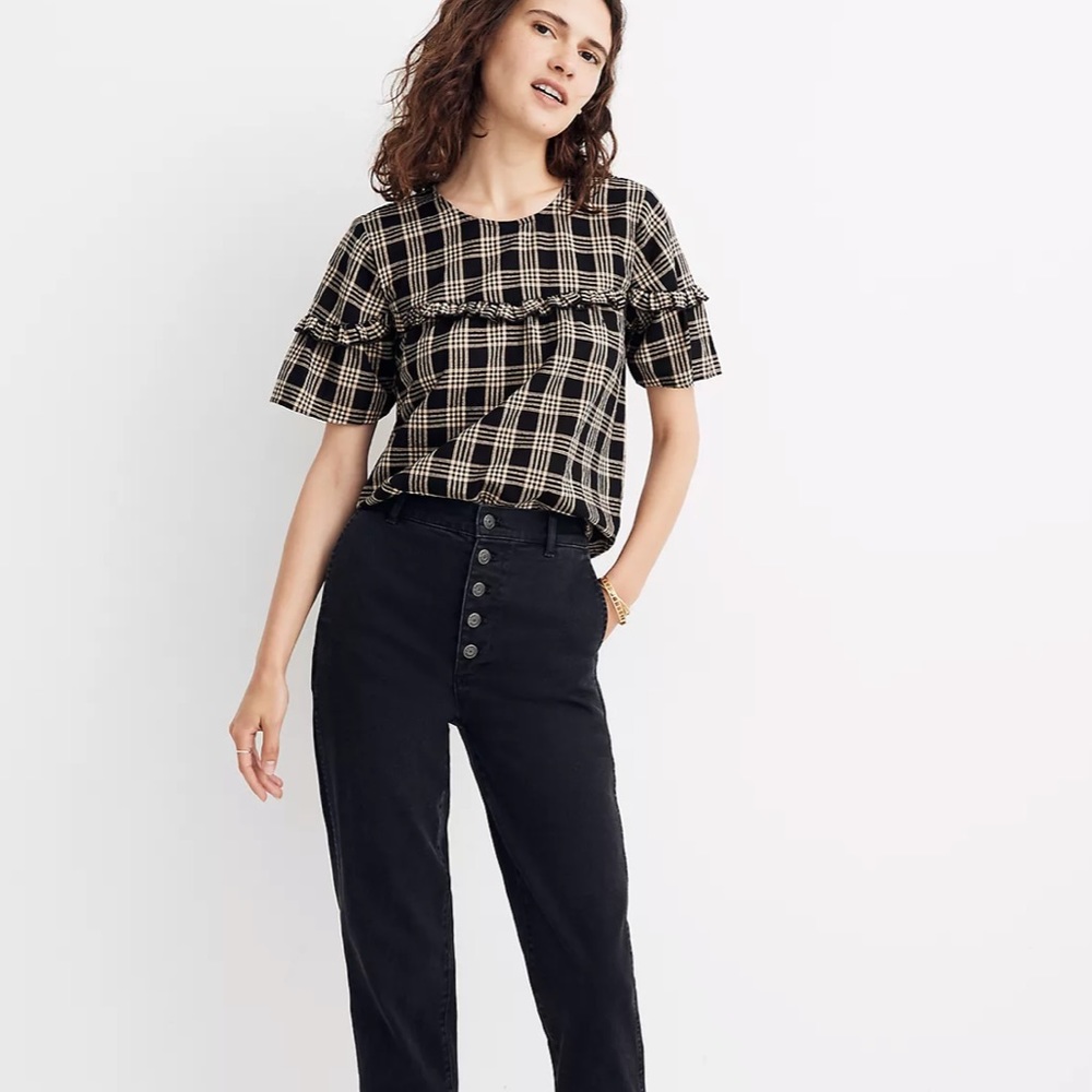 Madewell Ruffle-Yoke Top in Metallic Plaid